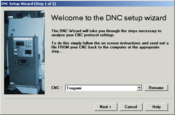 DNC Setup wizard for easy CNC setups