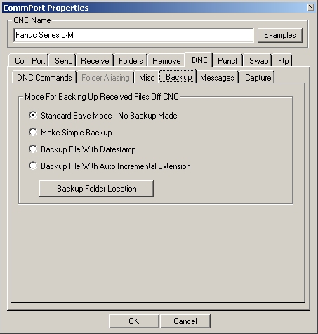 ProNC RS232 Backup Settings