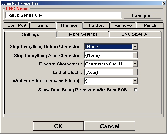 CNC DNC Receive Settings
